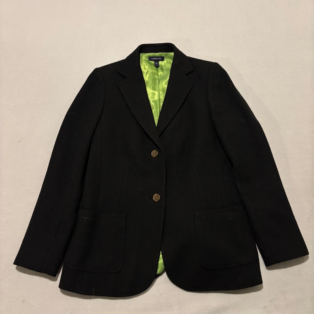 Lands End Size 10T Jacket Black Preppy Academia School College Wool Blend Casual